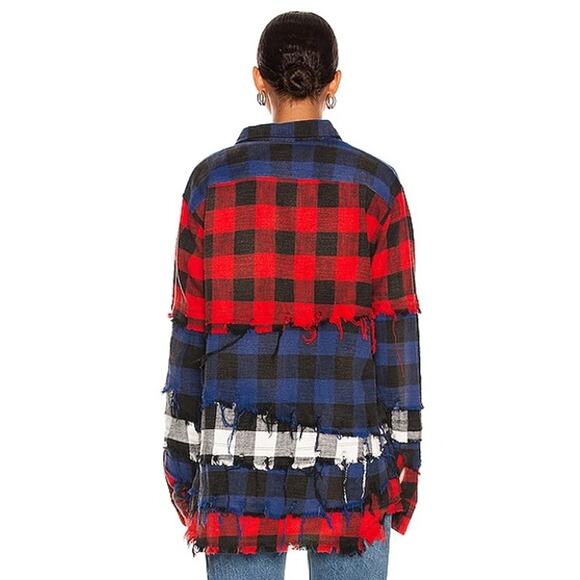 R13 Pieced Navy Red Ecru Buffalo Plaid Button Up Shirt Size Large NWT - Picture 2 of 7